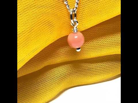 Small real coral necklace round ball designed pendant with a chain