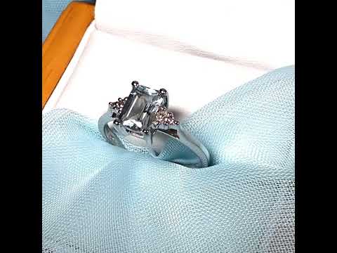Real aquamarine and diamond white gold squared dress ring