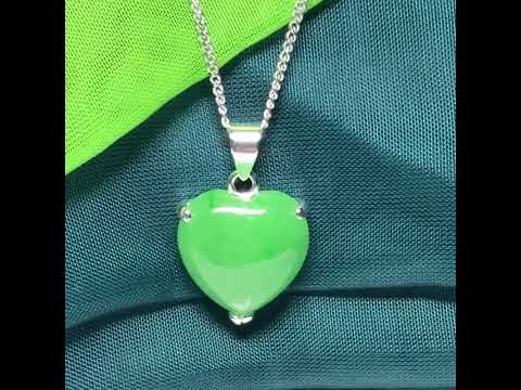 A real green jade necklace heart shape sterling silver, a timeless pendant and chain