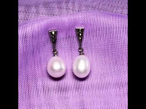 Real freshwater cultured pearl and marcasite drop earrings