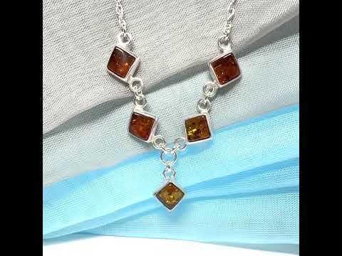 Real amber necklace sterling silver five stone drop pendant