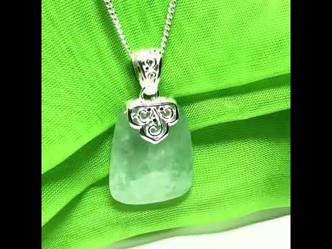 Real green jade necklace sterling silver large cushion shaped, a truly gorgeous pendant