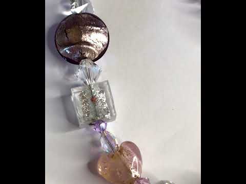 Video of Beautiful pastel pink white beaded real Murano glass necklace with crystals
