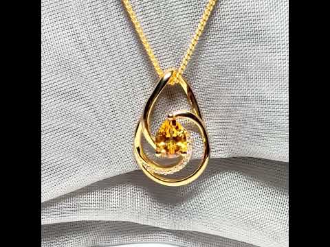Necklace real yellow pear cut citrine and real cubic zirconia and round sterling silver with yellow gold plating