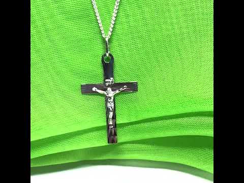 Solid flat diamond cut sterling silver crucifix cross necklace with a chain included