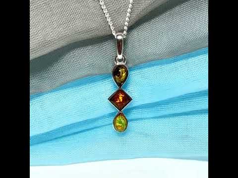 Multi coloured amber sterling silver necklace