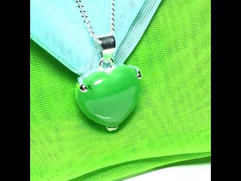 Pendant heart shape sterling silver real green jade stone necklace with a chain included as well