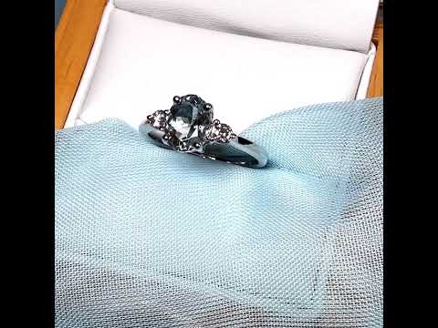 Real 1 carat aquamarine ring and diamond white gold fancy trilogy three stone dress