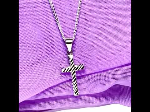 Video of a Diamond cut cross patterned sterling silver with a chain Included