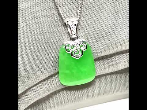 Real jade necklace green sterling silver large cushion shaped, a truly stunning designed pendant