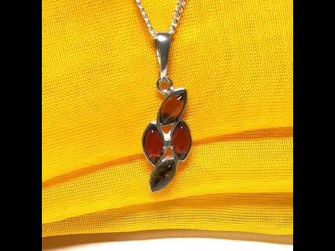 Sterling silver real amber marquise shaped necklace four stone pendant