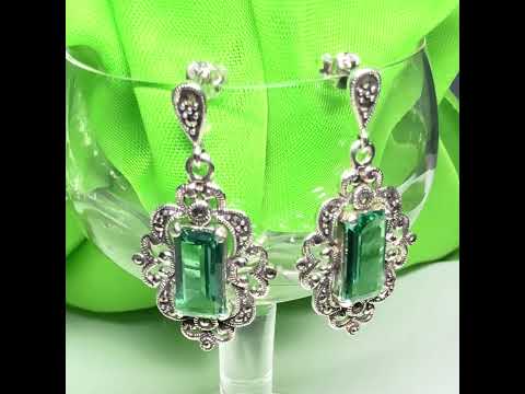 Video of Real marcasite and green cubic zirconia silver drop earrings