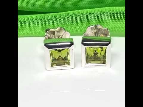 Real peridot square stud earrings rubbed over edged