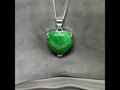A real green jade pendant heart shaped sterling silver, a traditional designed necklace