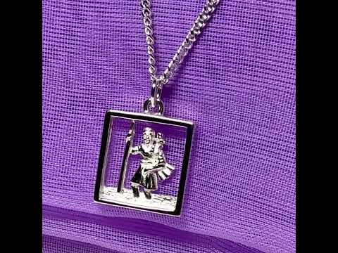 Square Sterling Silver Pierced St. Christopher Including Chain