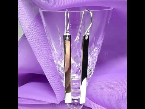 Sterling Silver Long Bar Rectangle Plain Drop Earrings