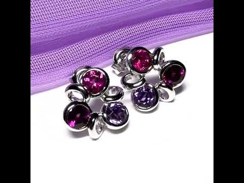 Real ruby amethyst and garnet cluster stud earrings sterling silver