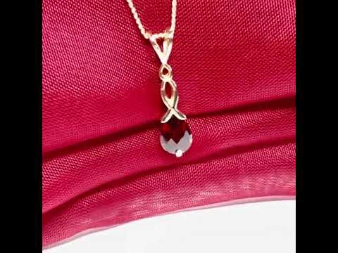 Real garnet necklace pear shaped yellow gold pendant with chain