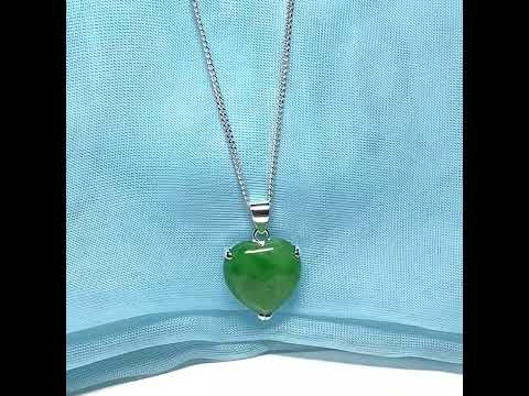 A real jade necklace heart shaped sterling silver love green pendant
