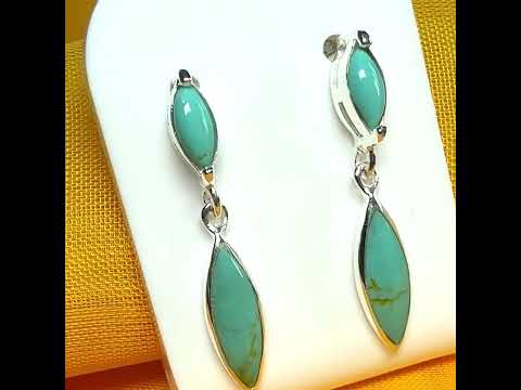 Blue double marquise sterling silver turquoise drop earrings