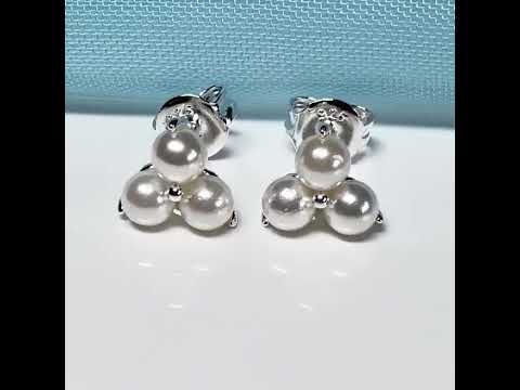 Real freshwater triple pearl stud earrings sterling silver