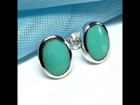 Blue sterling silver turquoise stud oval shaped earrings