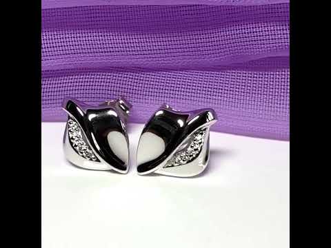 Sterling silver stud earrings dropped swirl teardrop shaped cubic zirconia