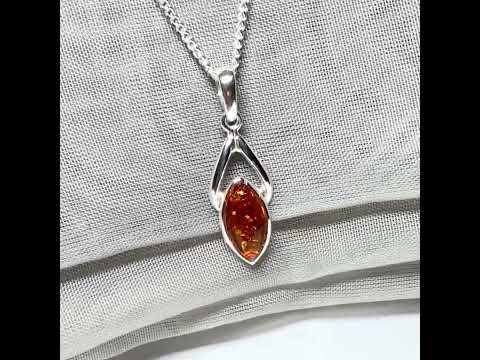 Real amber necklace sterling silver marquise shaped open pendant