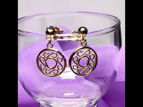 Video of a pair of Round yellow gold drop earrings