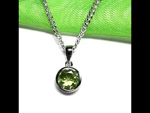 Green real round peridot necklace sterling silver pendant, a simply gorgeous smooth rubbed over setting