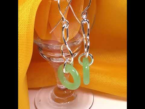 Real green jade sterling silver round beautiful drop earrings