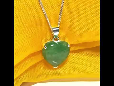 A real green jade pendant heart shaped sterling silver, an exquisite designed necklace