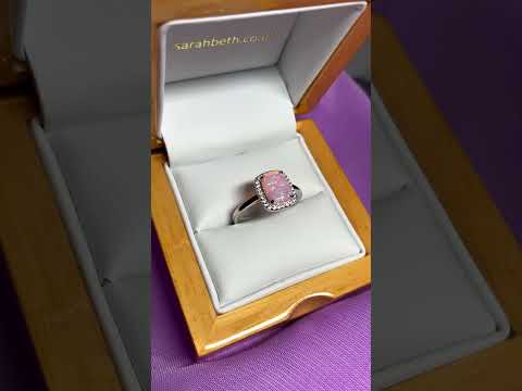Pink opal ring cluster square sterling silver cubic zirconia