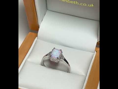 Video of a Opal And Diamond Rectangle White Gold Dress Ring