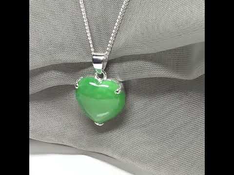 A really beautiful real green jade necklace heart shaped sterling silver, a stunning pendant