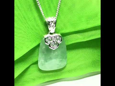 A real green jade necklace silver large cushion shaped, a truly gorgeous pendant