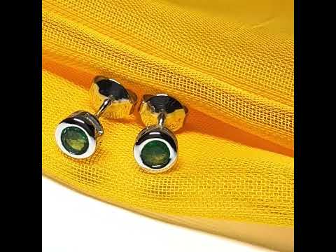 Real Green Emerald Stud Earrings 9ct White Gold – Round Cut 4.5mm | May Birthstone Gift