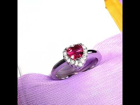 Small bright red and white cubic zirconia heart shaped cluster dress cocktail ring