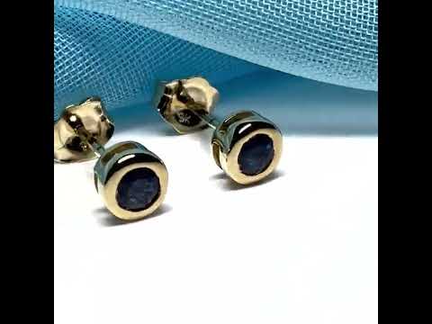A pair real Blue Sapphire Stud Earrings 9ct Yellow Gold – Round Cut 4.5mm | September Birthstone Gift