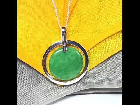 Real green jade necklace in a large round shape a stunning designed halo pendant, beautiful