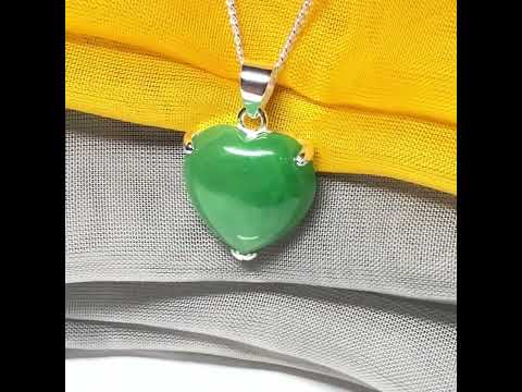 A real green jade pendant heart shaped sterling silver, a traditional design