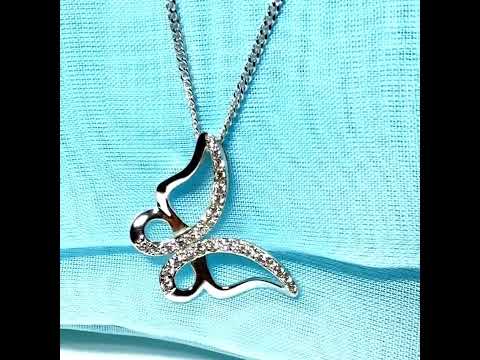 Butterfly shape open necklace cubic zirconia sterling silver pendant