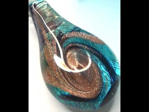 Blue real Murano glass tear drop necklace pendant including chain