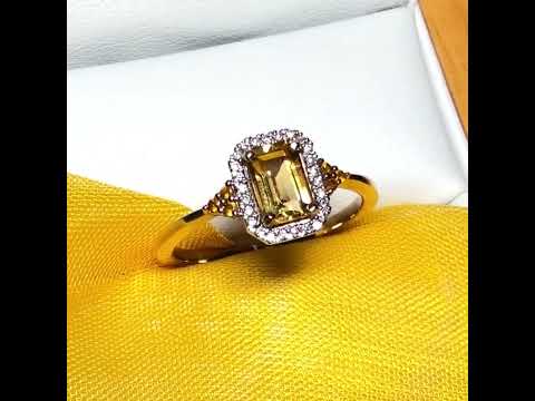 Video of a citrine and diamond yellow gold octagonal cluster ring