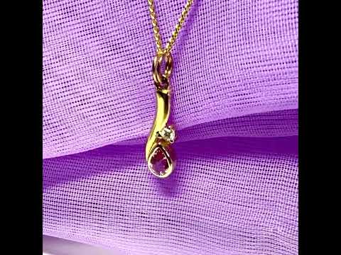 Real pink sapphire and diamond necklace yellow gold pendant with chain
