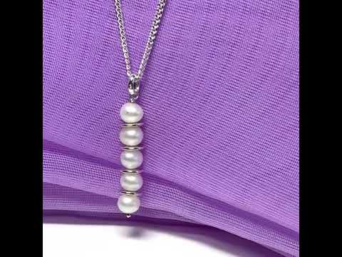 Real freshwater pearl necklace round long pendant sterling silver with chain