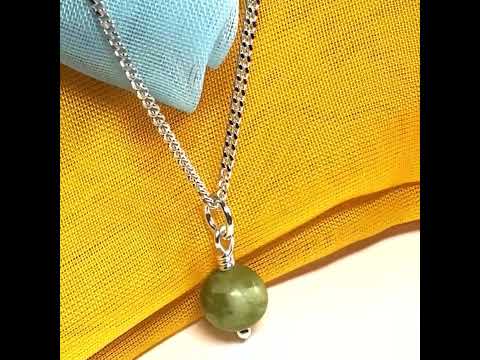 A beautiful small real green gypsum necklace ball shaped, a gorgeous round pendant with chain