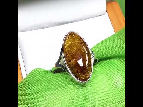 Real amber dress cocktail ring sterling silver oval shaped having open shoulders