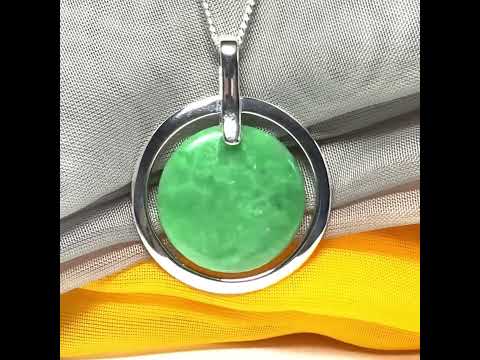 Real dark green jade necklace in a large round shape with a beautiful designed halo pendant with a chain included