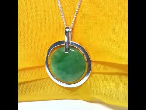 Real green jade necklace in a large round shape a stunning designed halo pendant with chain